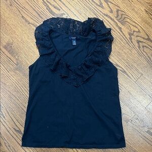 Chaps Navy Blue Tank Top with Lace Trim
